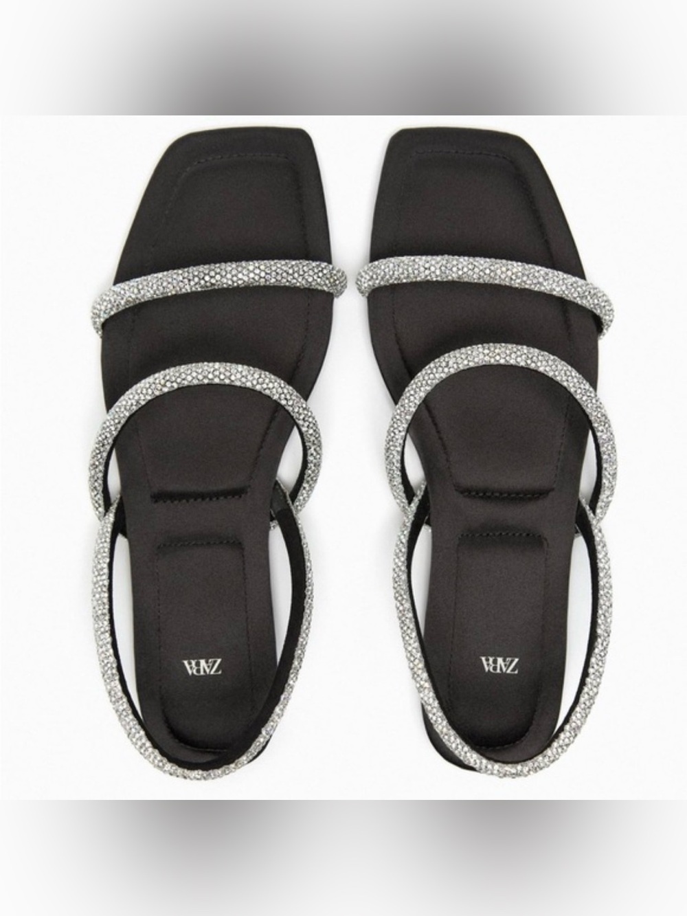 ZARA Black Sandals with Silver Crystal Straps